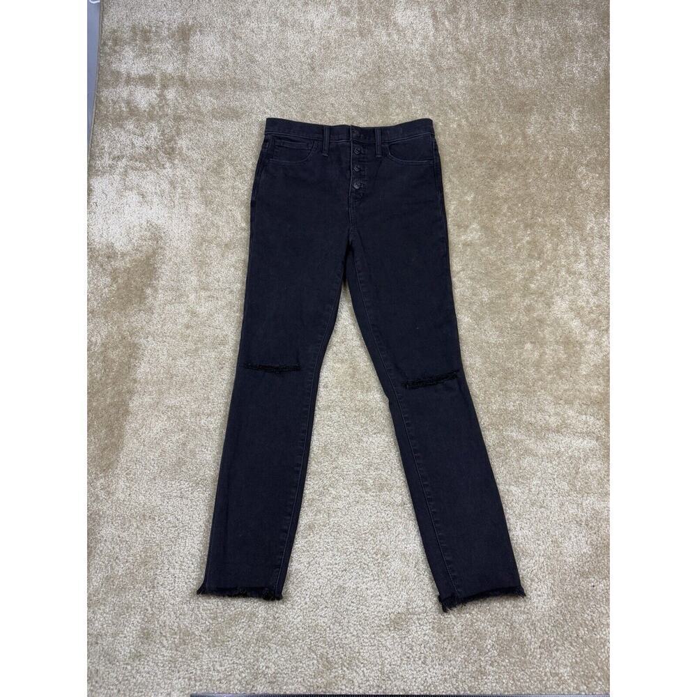 Madewell High Rise Button Fly Jeggings Size 28 Black Ripped Jeans Raw Hem B019